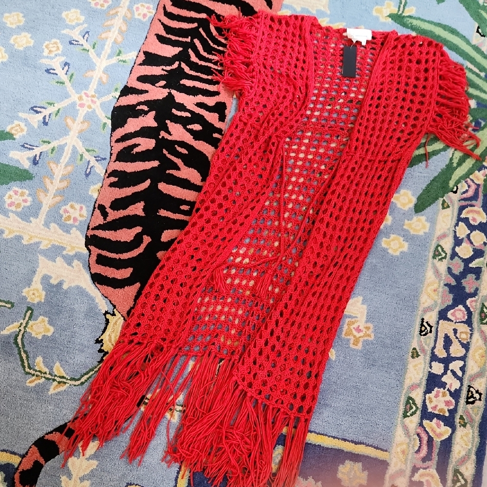 Anthro Crochet Vest With Fringe / Swim Suit Coverup